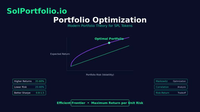 Solana portfolio optimization efficient frontier showing Markowitz Modern Portfolio Theory for SPL tokens
